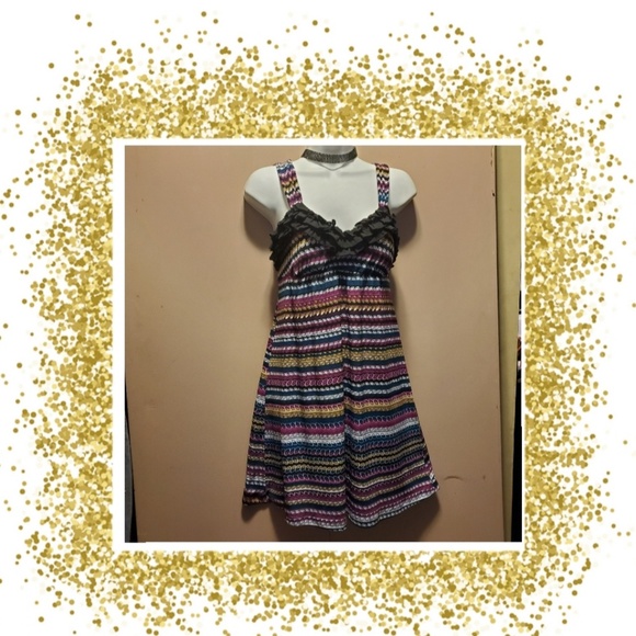Candies Black Ruffle Multi Color Tank Dress S - Picture 2 of 5